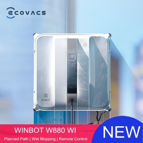 ECOVACS WINBOT W880 WI Auto Cleaning Robot Window Vacuum Cleaner 2800pa 30-min Backup Battery Safety Tether Remote Control