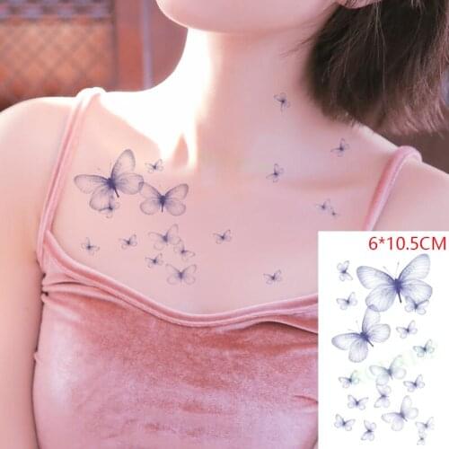 Waterproof Temporary Tattoo Sticker Light Blue Butterfly Flower Sexy Body Art Flash Tattoo Fake Tattoo for Women Men
