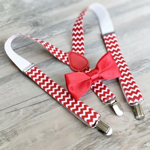 YSMILE Y New Arrive Kids Unisex Suspenders Bow Tie Set Red White Wave Male And Female Child Fashion Strap Clip Pants Accessories