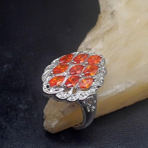 Gemstonefactory Jewelry Big Promotion Single Unique 925 Silver Sunshin Red Garnet Sunny Women Men Gifts Band Rings 8.5# 20212959