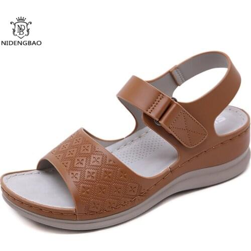 Womens Sandals 2021 Summer Ladies Girls Leather Vintage Sandals Buckle Casual Women Shoes Solid Female Ladies Platform Shoes
