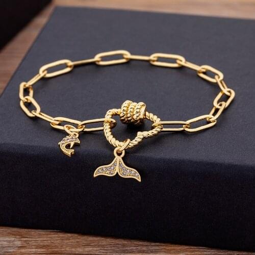 New Original Design Bohemian Gold Heart Bracelets for Women Boho Jewelry Dolphin Pendant Geometric Link Chain Charm Wedding Gift