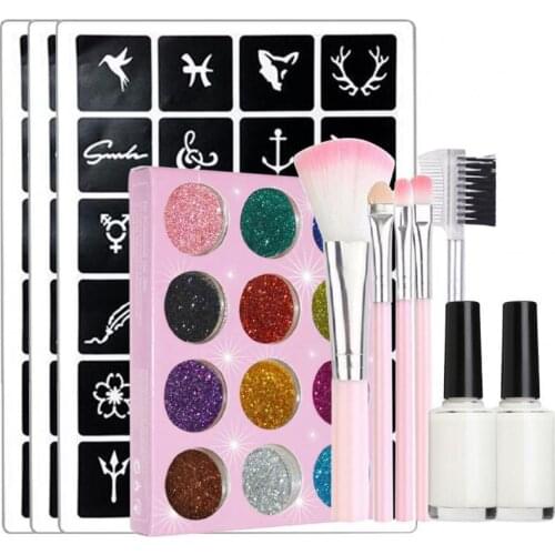 1Set Tattoo Flash Powder Easy to Use DIY Creation Safe Body Art Tattoo Glitter Set for Halloween Tattoo Sticker Glitter Set Flas