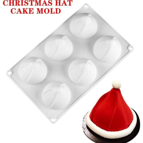 6 Hole Christmas Hat Mousse Silicone Cake Mold Baking Mold Santa Ice Cream Mold DIY Truffle Dessert Bakeware Decorating Tools