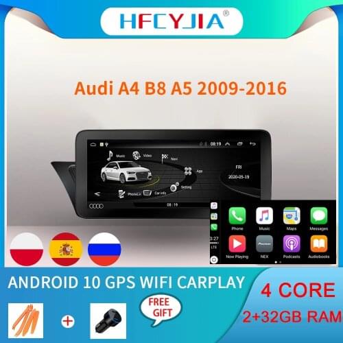 Carplay Android 10 System Car Stereo Player For Audi A4 B8 A5 2009-2016 IPS Touch Screen BT Multimedia GPS Navi Receiver Video