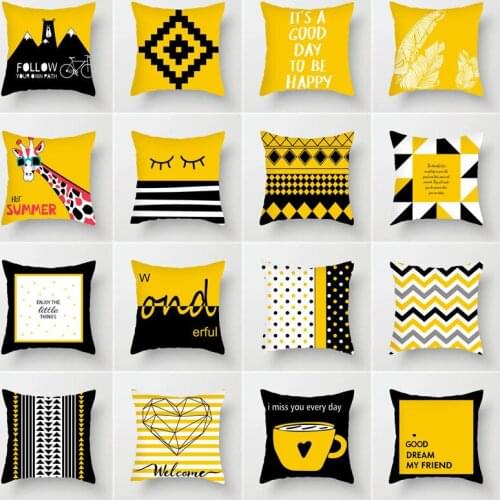 Yellow Pattern Printing Throw Pillow Case Cushion Covers for Home Sofa Chair Decorative Pillowcases