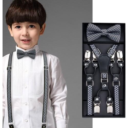 Kids Suspenders Set Boys Girls Wedding Bow Tie Elastic Suspender Sets Children Adjustable Y-Back Brace Belt DH-023 DiBanGu