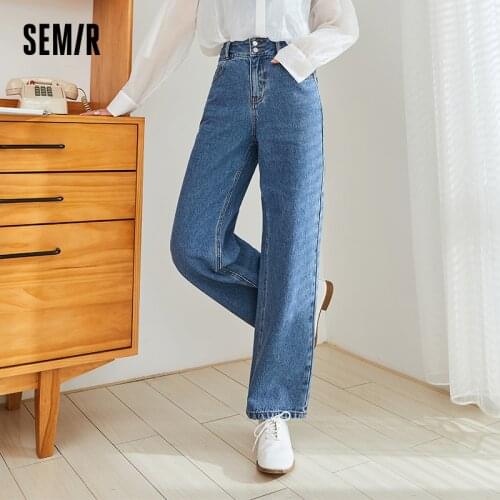SEMIR Jeans Women High-Waisted Breasted Classic Easy-To-Fit Loose Wide-Leg Pants Slim 2021 Summer New Mopping Pants Woman