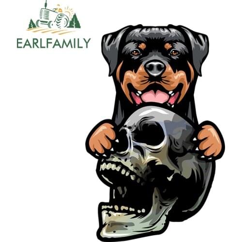 EARLFAMILY 13cm x 8.7cm Auto Car Stickers for Rottweiler Skull Dog Decals Laptop Door Occlusion Scratch VAN RV Car Assessoires