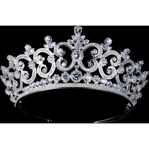 Elegant Cubic Zirconia Crowns Crystal Tiara Luxury Bridal Headwear Hair Accessories for Birthday Pageant Prom Bridal Party