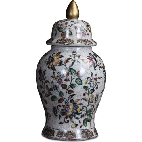 European Ceramic Vase Retro Painted Flowers Decor Hotel Flower Vase Gilded Living Room Dried Flowers Organizer Home Decoration