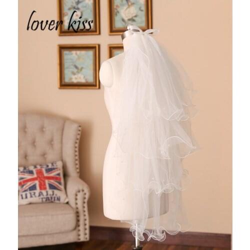 Lover Kiss Pretty Tulle 4 Layer White Ivory Wedding Veil with Pearls Weddings Accessories For Brides Gowns Cheap veu de noiva