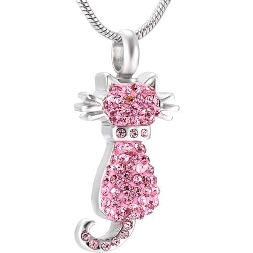 IJD9921 Stainless Steel Cremation Cat for Ashes Urn Keepsake Memorial Pendant Necklace for Women Jewelry