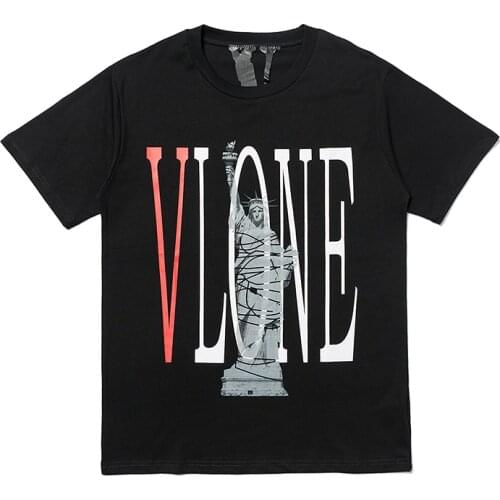 Classic Vlone Short-sleeved Female Couple Loose Street Hip-hop Big V Trend T-shirt Mens Cotton Round Neck 006
