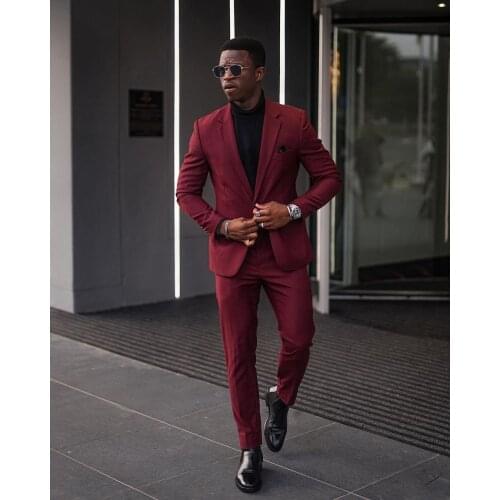 Jacket+Pants) Autumn Streetwear Wine Red One Button Slim Fit Tuxedo Wedding Man Suit 2 Piece Formal Man Blazer Custom Made