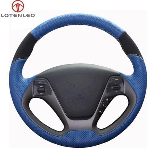 LQTENLEO Blue Leather Black Suede Steering Wheel Cover For Kia K3 2012-2018 Ceed Cee'd Cerato 2012-2018 Forte Koup Forte5 2013