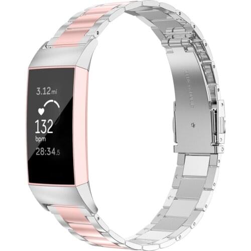 Metal Fitbit Charge 3 Band Strap For Fitbit Charge 3 Smart Wristband Replacement Secure Buckle Solid Metal Belt