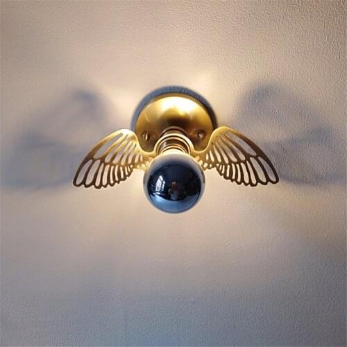 Brass Wing Wall Lamps Nordic Retro Aisle Bedroom Bedside Wall Lights Restaurant All Copper Hollow Wing Sconce Deco Lighting