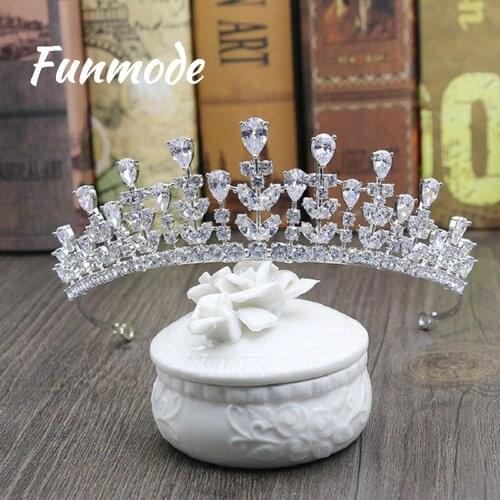 Funmode New Arrival Fashion Jewelry AAA Cubic Zirconia Pave Women Tiaras Hair Accessories Beauty Bride Wedding Crown F003C