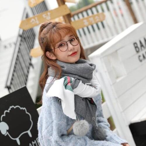 2019 autumn and winter thickened color-matching cashmere scarf female Korean version warm shawl hanging fur ball muffler