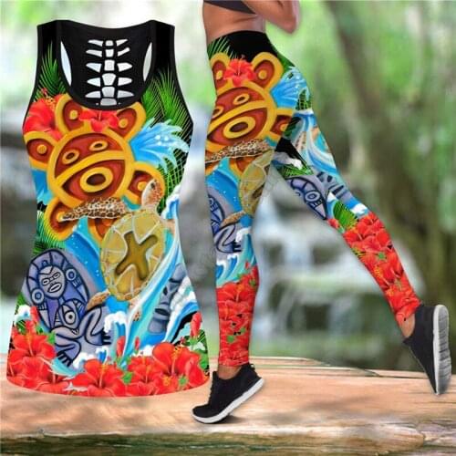 Puerto Rico Summer Sol Taino Combo Outfit Leggings and Hollow out Tank Top Suit Yoga Fitness Soft Legging Summer Women For Girl