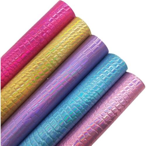 Iridescent Crocodile Embossed Synthetic Faux Synthetic Leather fabric Vinyl Sheets for Bows Earrings Bags DIY 21X29CM R163