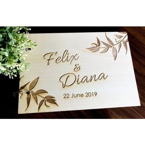 Personalised Engraved "Leaf Design" Wedding Guest Book, Custom Wooden Engagement Guest Book Bridal Favor Gift