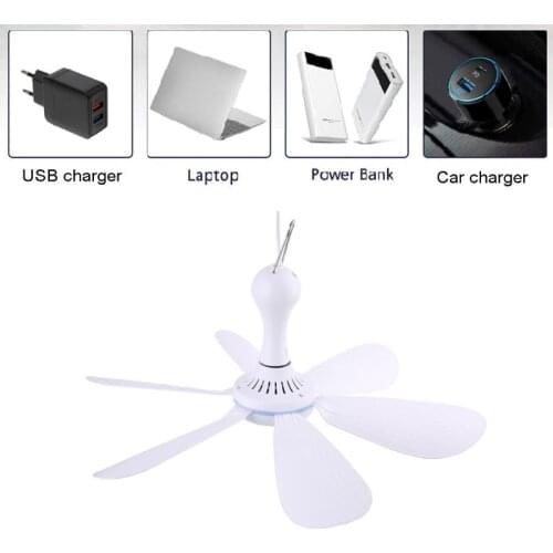 6 Leaves 5V USB Ceiling Fan Air Cooler Hanging USB Powered 16.5 inch Tent Fans for Camping Outdoor Dormitory Home Bed