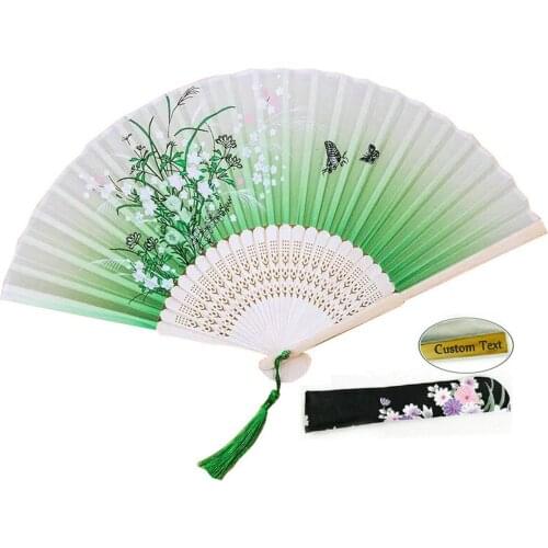 Custom Text Folding Fan Baby Shower Silk Fans with Bamboo Frame Elegant Tassel with Cloth Sleeve Birthday Wedding Gift Party