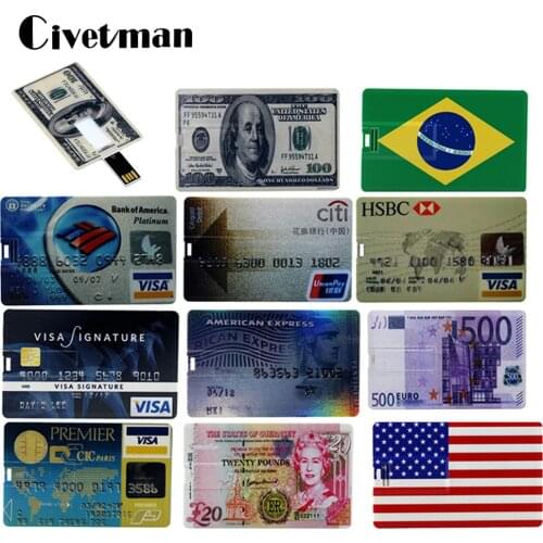Waterproof USB Flash Card 256GB 128GB 64GB 32GB 16GB 8GB Bank Credit Card USB Flash Drive Pen Drive Memory Flash Stick with Box