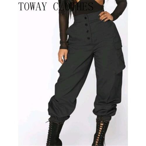 Women Pants High Waist Button Design Cargo Pants Casual Pants for Women 2021