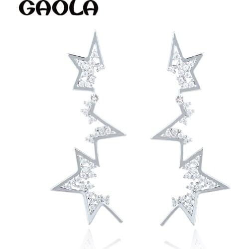 GAOLA Stars Symmetrical Tassels Dangle Earring Women Party Cubic Zirconia Earrings GLE5667