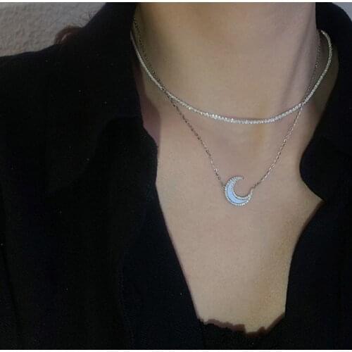 VENTFILLE 925 Sterling Silver Shell Moon Zircon Pendant Necklace Female Fashion Retro French Romantic Lovely Jewelry
