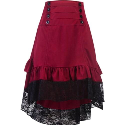 Halloween Retro Women Dress Skirts Gothic Style Medieval Palace Lace Mid Length Drawstring Stitching Party Midi Skirt Mid Length
