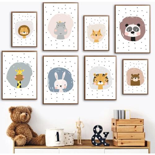 Giraffe Tiger Lion Fox Panda Rabbit Bear Safari Nursery Canvas Painting Nordic Posters And Prints Wall Pictures Kids Room Decor