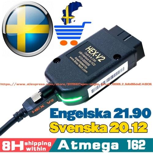 2021 Newest VCDScan HEX V2 Interface VAG COM 20.12 VAGCOM 20.4.2 FOR VW AUDI Skoda Seat VAG 21.3 English Sweden ATMEGA162