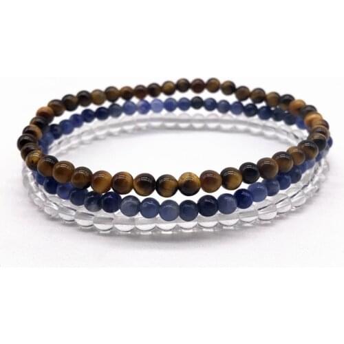 Natural Stone Bead Bracelet Sets 4 mm Round Healing Energy 7 Chakra Bangles Crystal Sodalite Women Jewelry Gift For Her #23