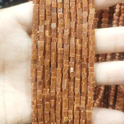 3x3mm4x4mm 5x5mm Square Gold Sand Stone Beads Natural Semi Precious Stone Loose Beads DIY Handmade Bracelet Necklace Accessories
