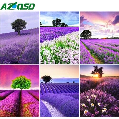 AZQSD Full Round Dril Diamond Painting Lavender Cross Stitch Handicraft Diamond Embroidery Flower Mosaic Decor For Home