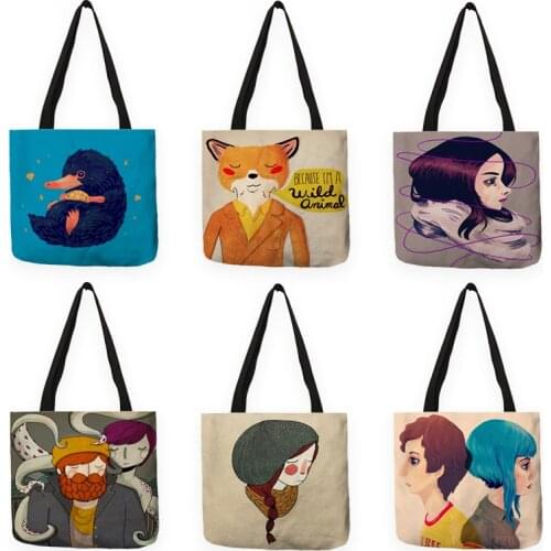 B13060 Creative Animal Inbetweening Print Shopping Bag Girls Pattern Handbags Shoulder Bag
