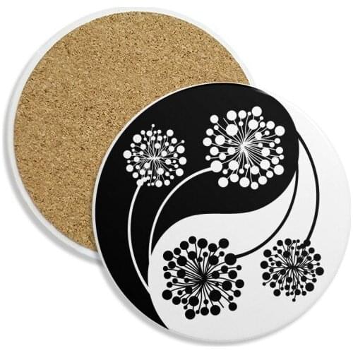 Buddhism Buddhist Yin-yang Flower Design Stone Drink Ceramics Coasters for Mug Cup Gift 2pcs