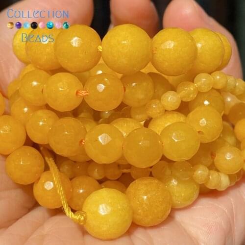 Natural Faceted Yellow Chalcedony Spacer Loose Round Bead For Jewelry Making 4-10 MM DIY Bracelets Accessories Wholesale 15"