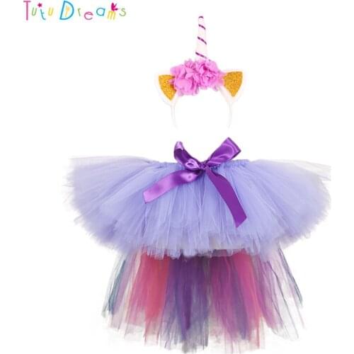Kids Unicorn Tutu Skirt With Headband Purple Lavender Light Pink Sparkle Girl Pony Horse Birthday Cosplay Animal Skirts Costume