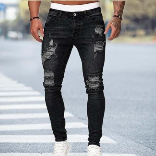 Black Skinny Jeans Men Ripped Jeans Male 2021 NEW Casual Hole Summer Street Hip Hop Slim Denim Pants Man Fashion Jogger Trousers