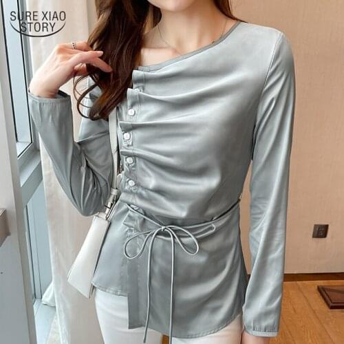 Mulberry Silk Elegant Shirt Silk Folds Fresh Top Women Long-sleeved Niche Shell Buckle Temperament All-match Woman Blouse 16498