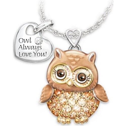 European and American fashion lady tag lettering pendant with Best-selling owl dripping oil rhinestone necklace for female