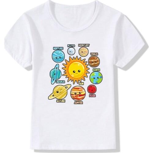 Boys T-shirt children clothes solar system printing summer fashion cute round neck short-sleeved T-shirt baby tops girls T-shirt