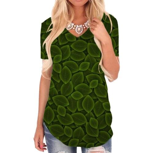 Giyu Brand Cube T-shirt women Geometry T-shirts 3d Leaf V-neck Tshirt Green Tshirts Printed Womens Clothing Summer Printed New
