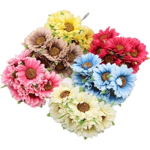 6pcs handmade gerbera fashion home garden bride diy wreath material wedding banquet decoration artificial flower scissors crown