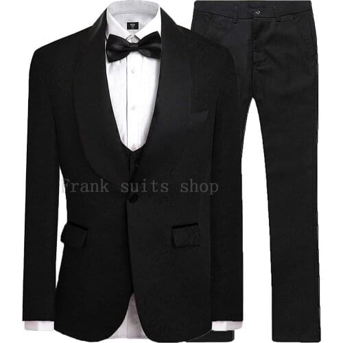 Italian Black Shawl Collar Wedding Suits For Men Jacquard Slim Fit Blazer For Groom Custom 3 Piece Floral Suit Men Tuxedo Suit